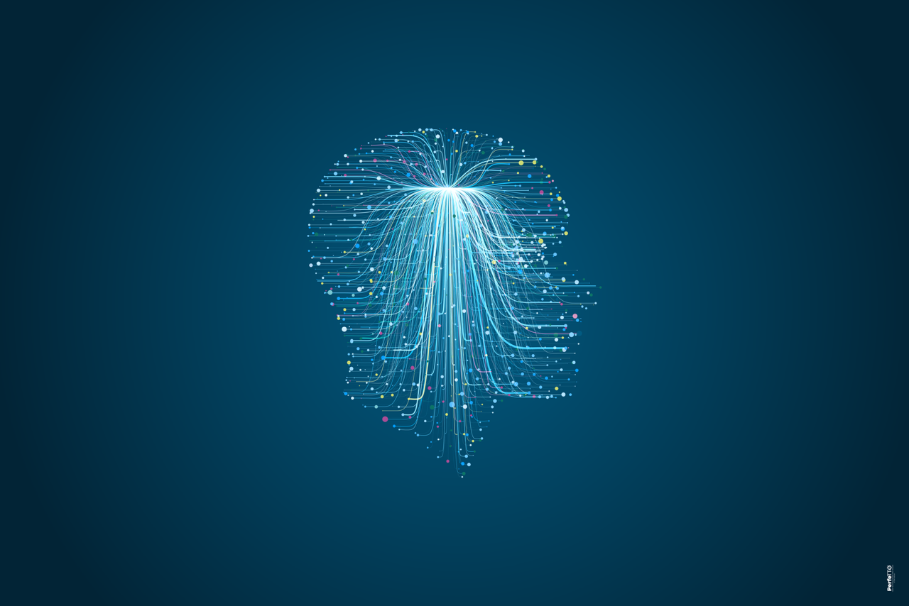 Filamenti Neurali che creano connessioni e formano l'ombra di un volto